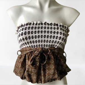 🌼 Juicy Couture Boho Ikat Print Smocked Bandini Top L